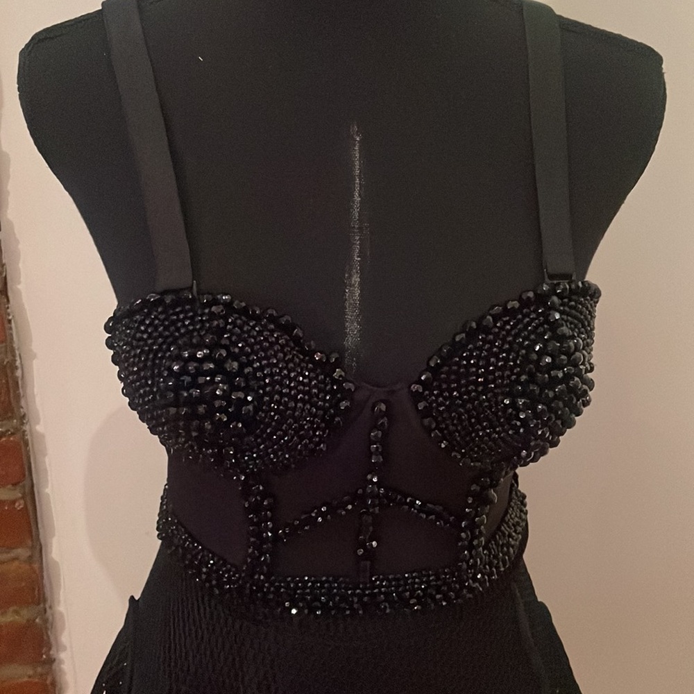 ❣️ NEW H&M studio beaded crop top mesh black - Picture 3 of 7